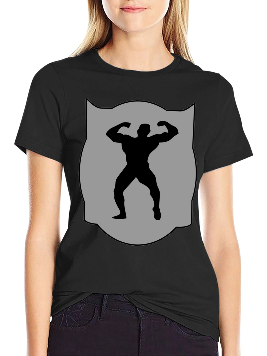 Bodybuilder Silhouette Graphic Tee - Black Cotton Blend