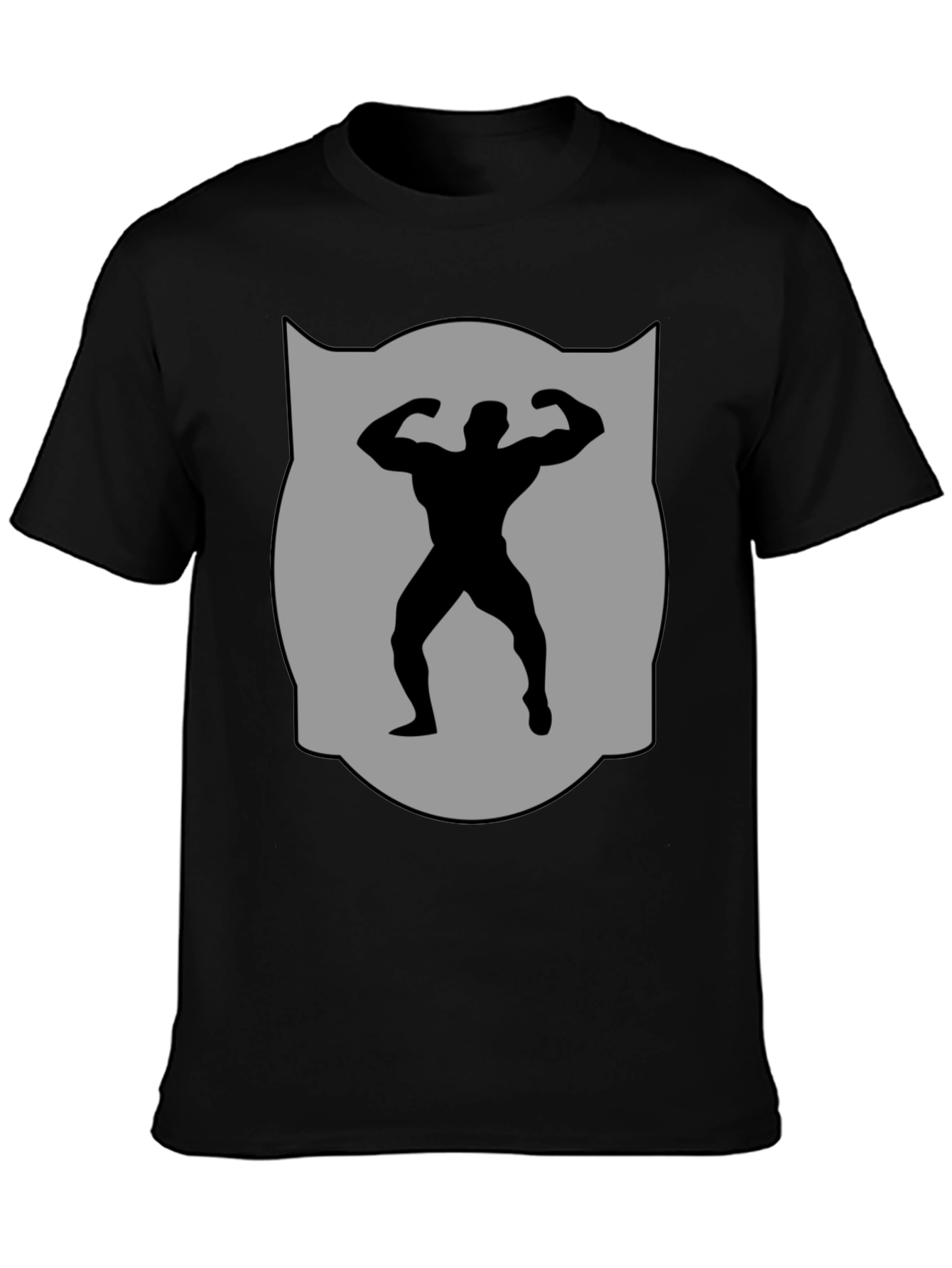 Bodybuilder Silhouette Graphic Tee - Black Cotton Blend