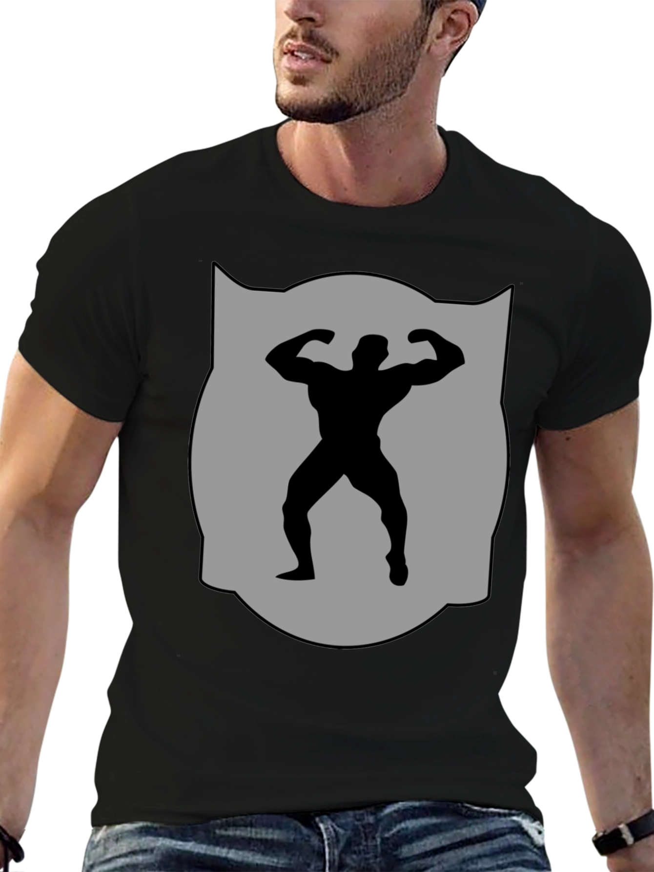 Bodybuilder Silhouette Graphic Tee - Black Cotton Blend
