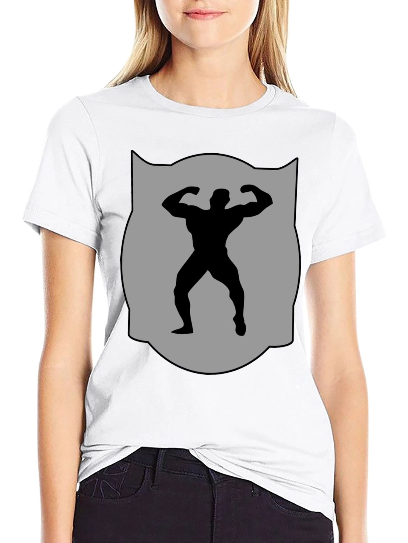 Bodybuilder Silhouette Graphic Tee - Black Cotton Blend