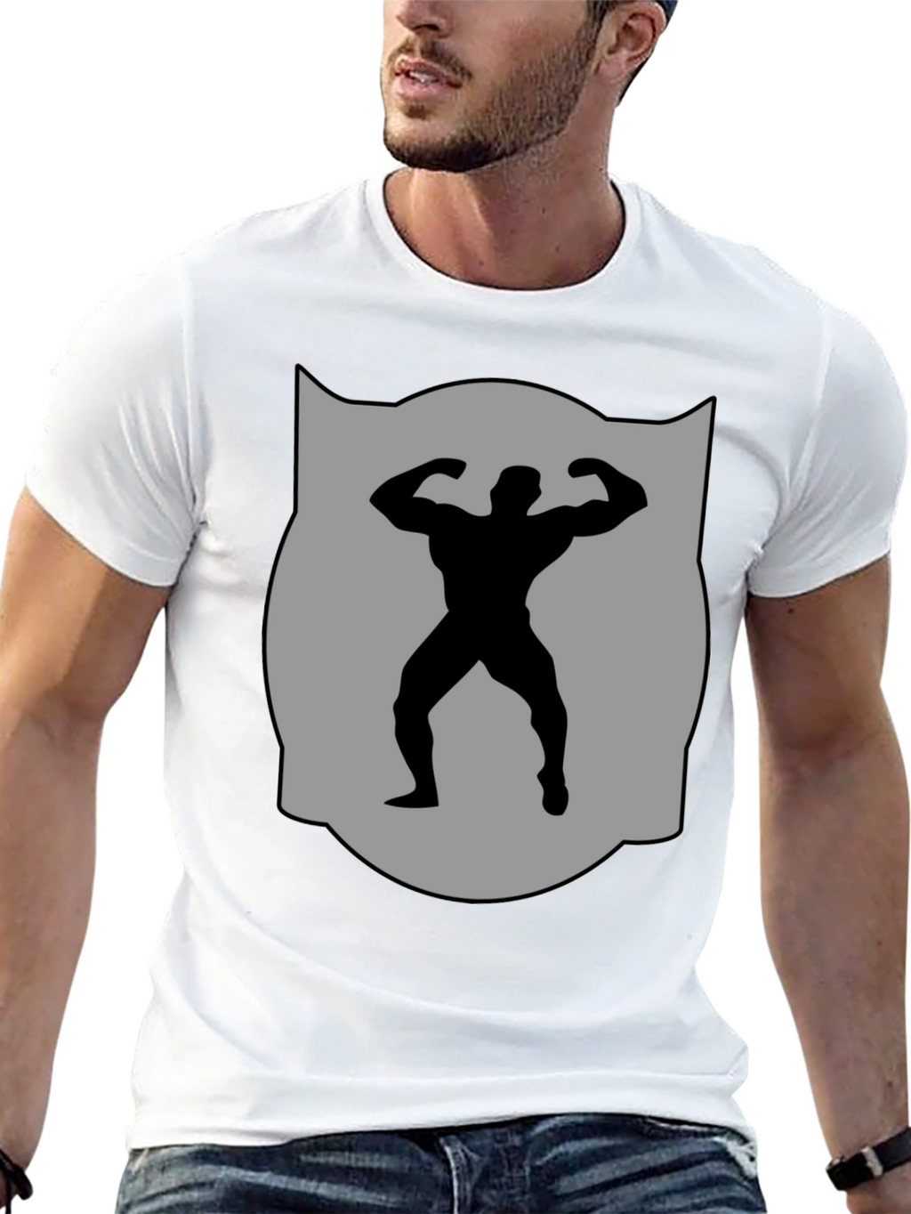 Bodybuilder Silhouette Graphic Tee - Black Cotton Blend