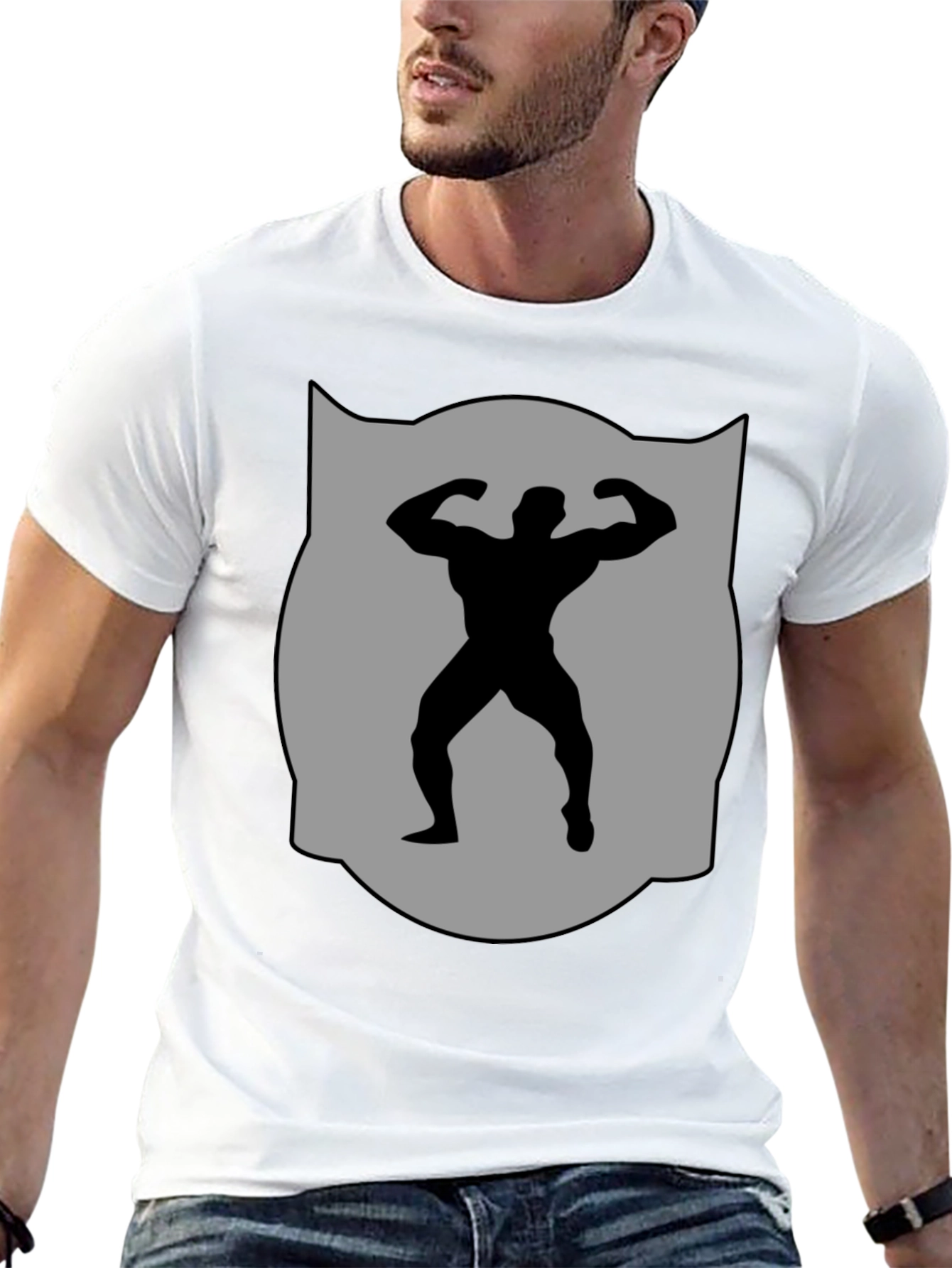 Bodybuilder Silhouette Graphic Tee - Black Cotton Blend