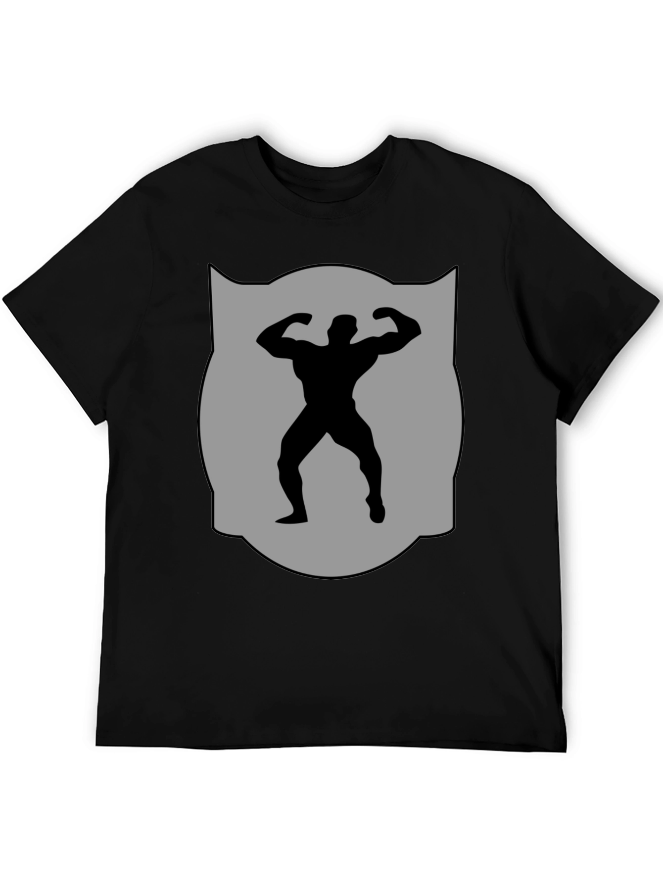 Bodybuilder Silhouette Graphic Tee - Black Cotton Blend