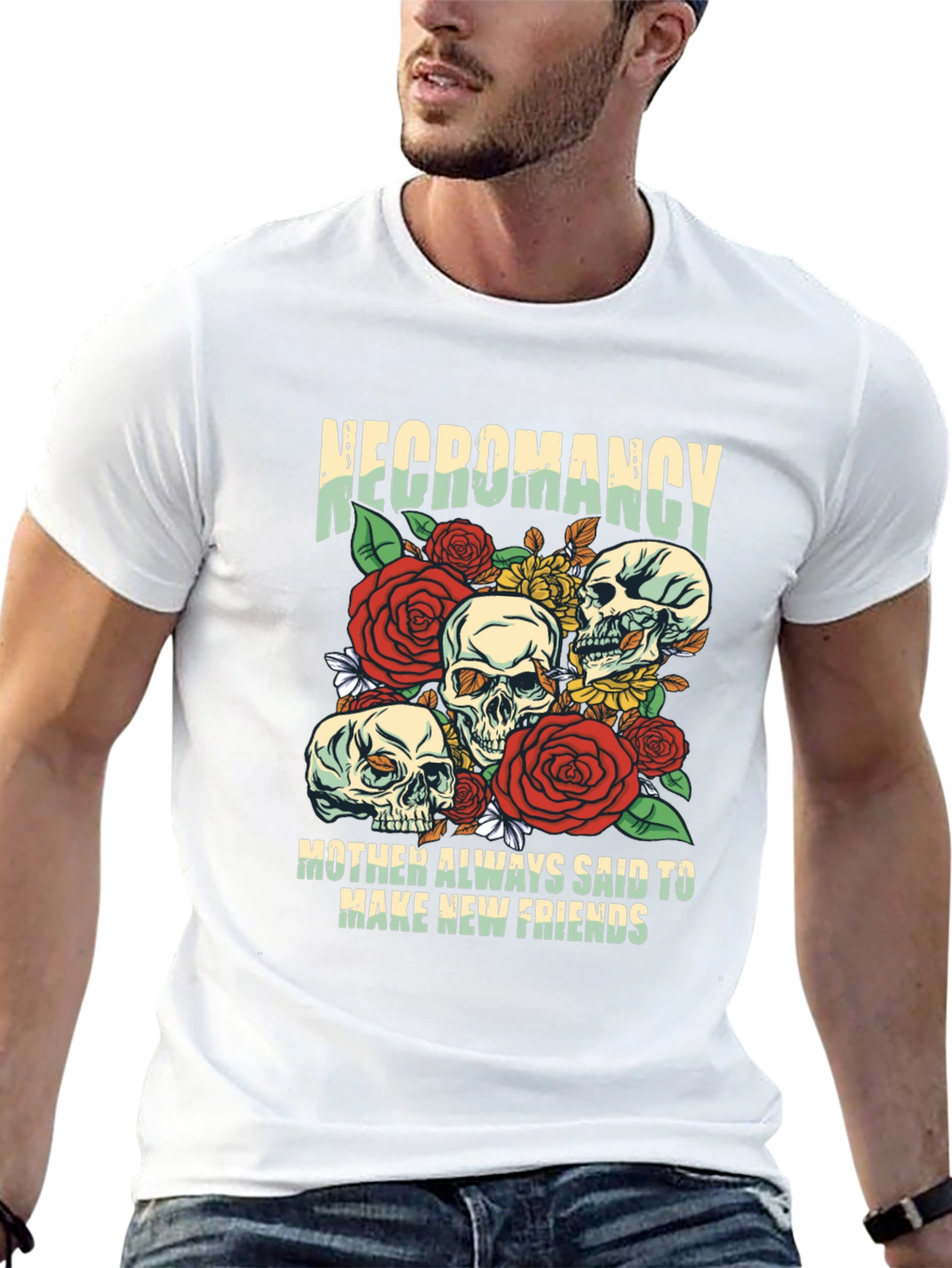 Necromancy Skull Graphic T-Shirt - Make New Friends Tee