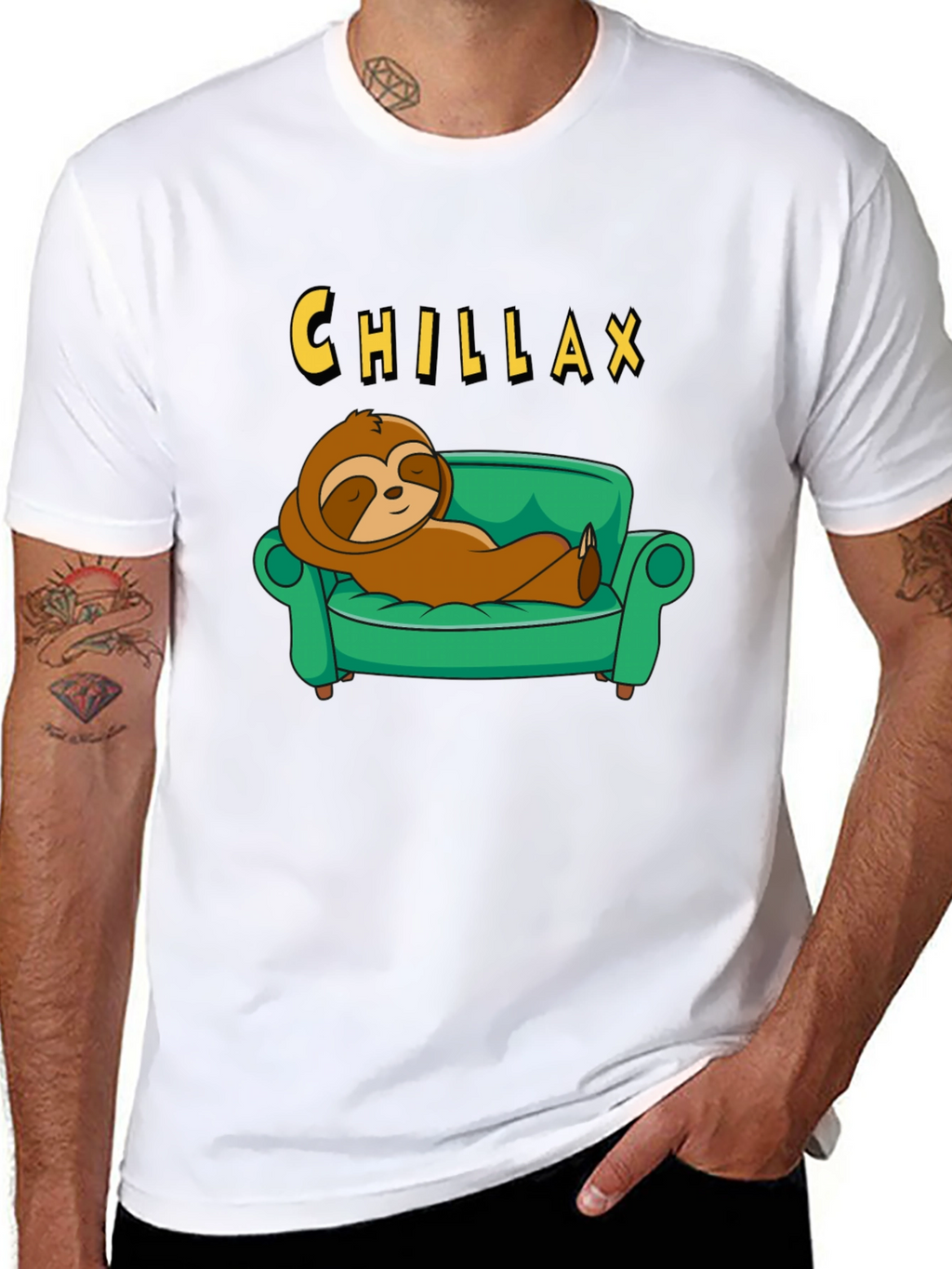 Chillax Sloth on Couch Graphic Tee - Relaxed Style