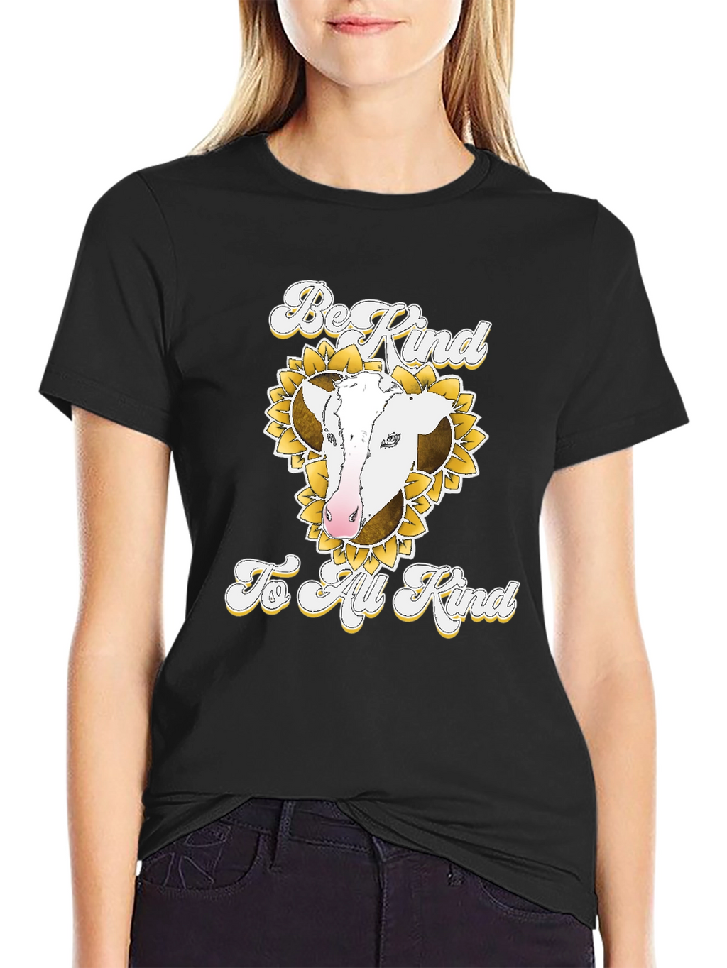 Be Kind to All Kind Cow Sunflower Graphic T-Shirt