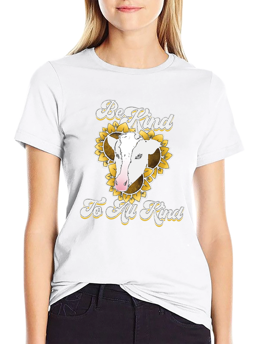 Be Kind to All Kind Cow Sunflower Graphic T-Shirt
