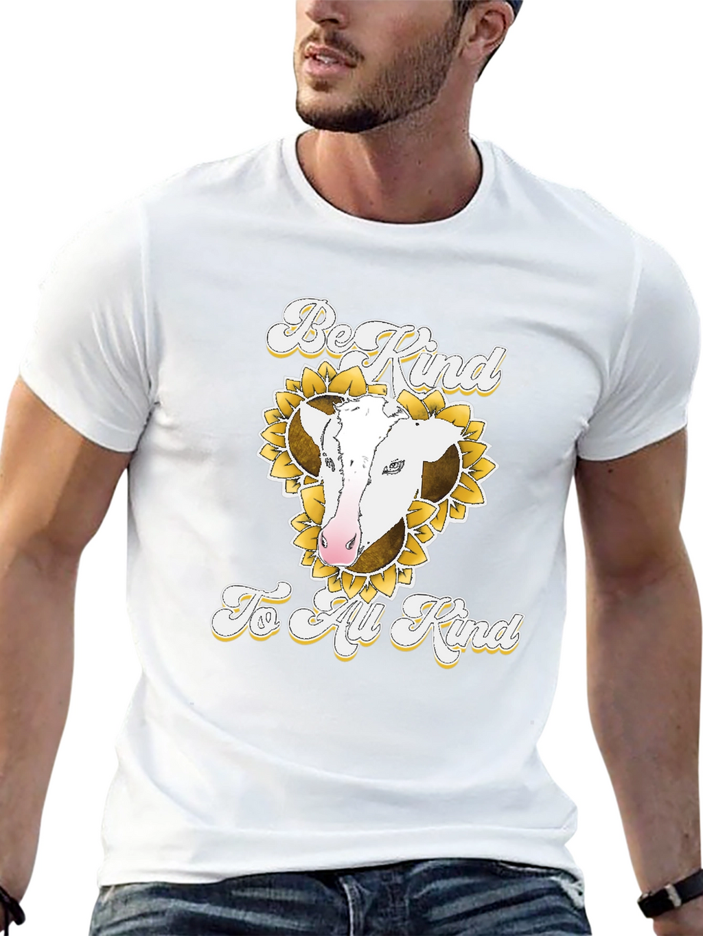 Be Kind to All Kind Cow Sunflower Graphic T-Shirt