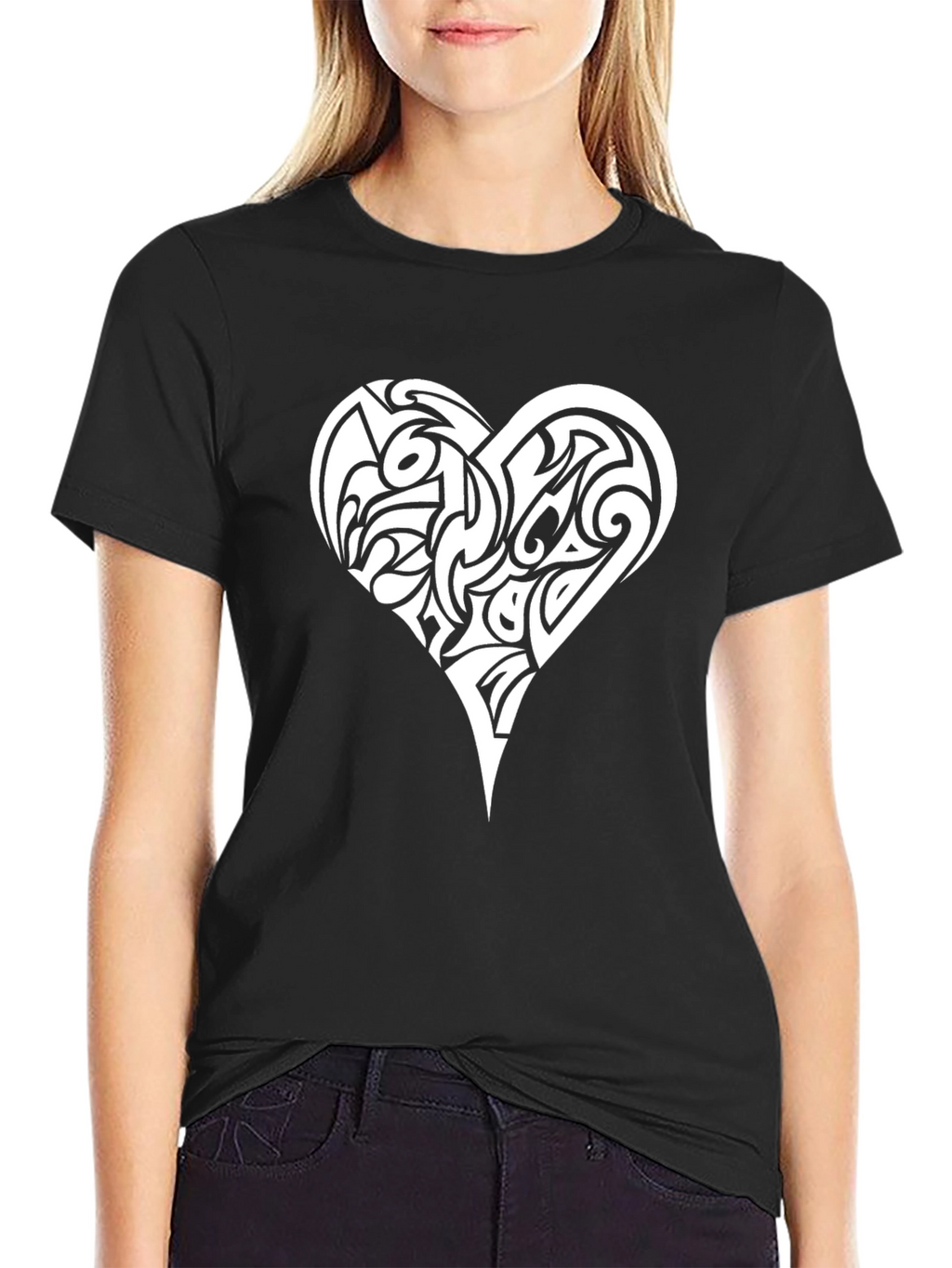 Tribal Heart Graphic Tee - Black Cotton T-Shirt