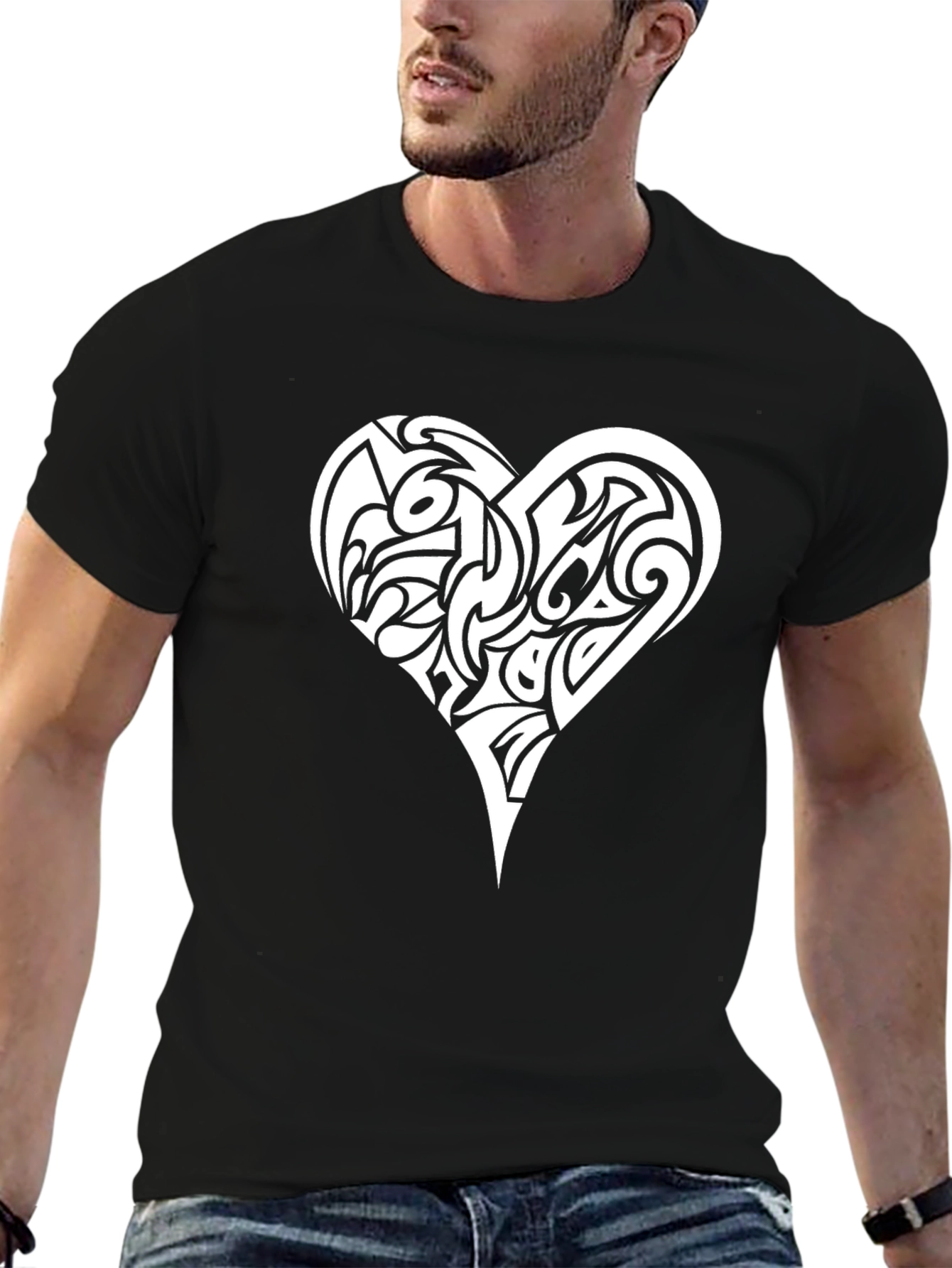 Tribal Heart Graphic Tee - Black Cotton T-Shirt