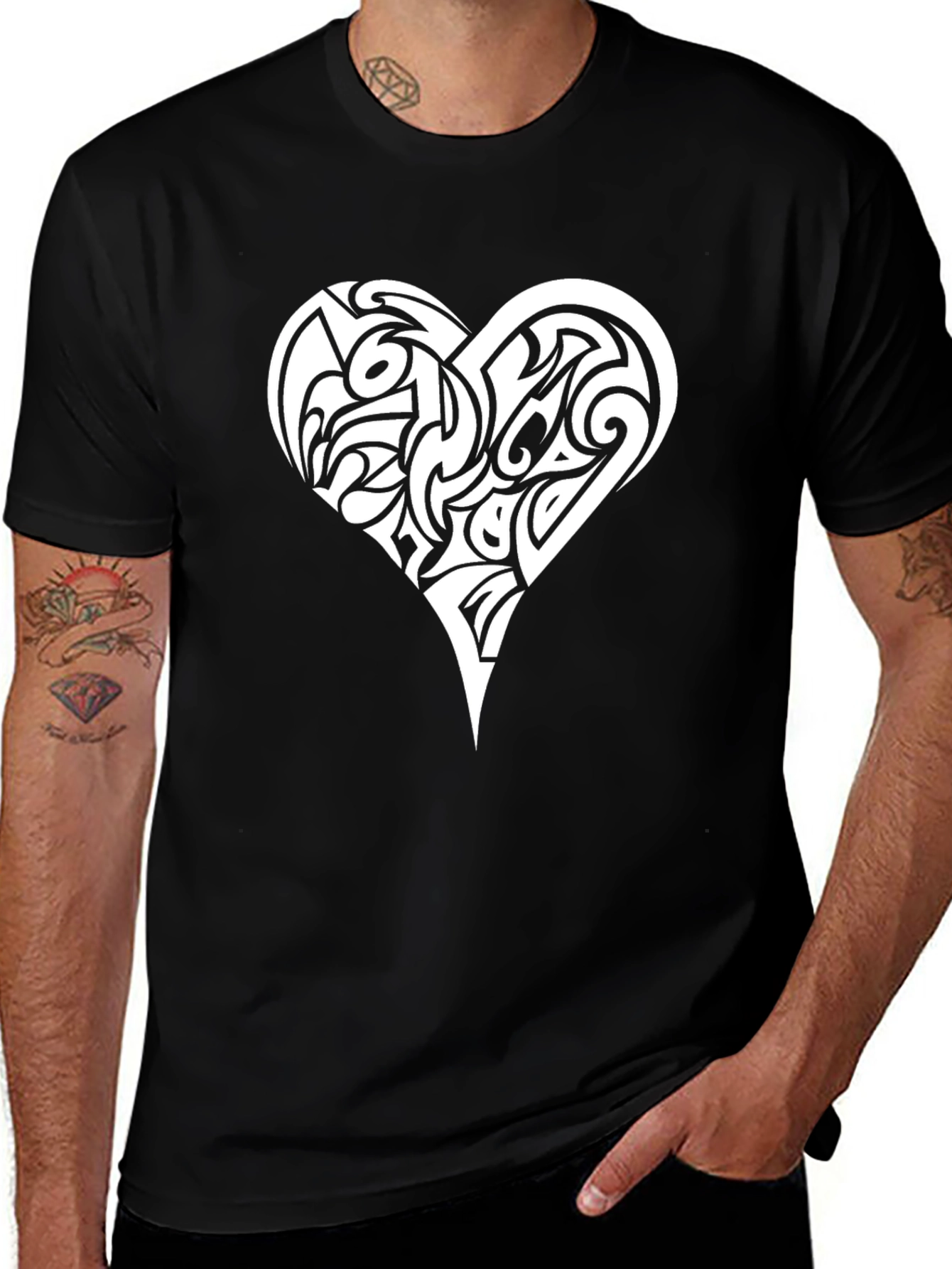 Tribal Heart Graphic Tee - Black Cotton T-Shirt