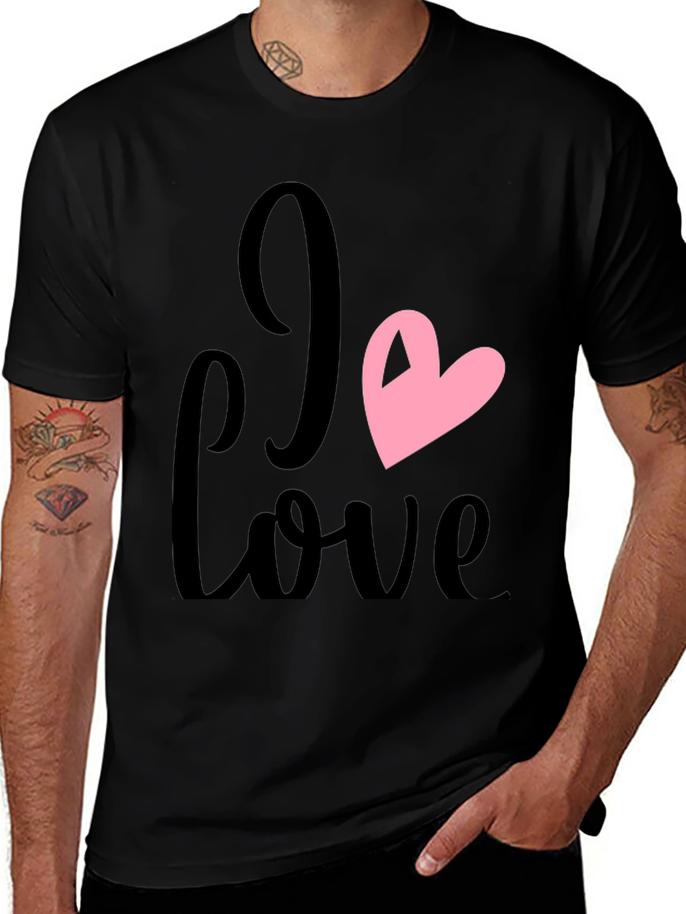 I Love Heart Graphic Black T-Shirt