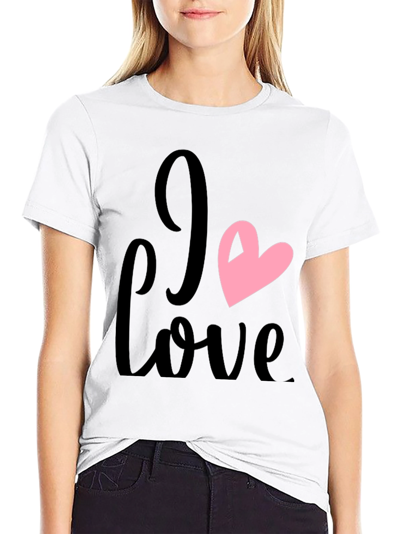 I Love Heart Graphic Black T-Shirt
