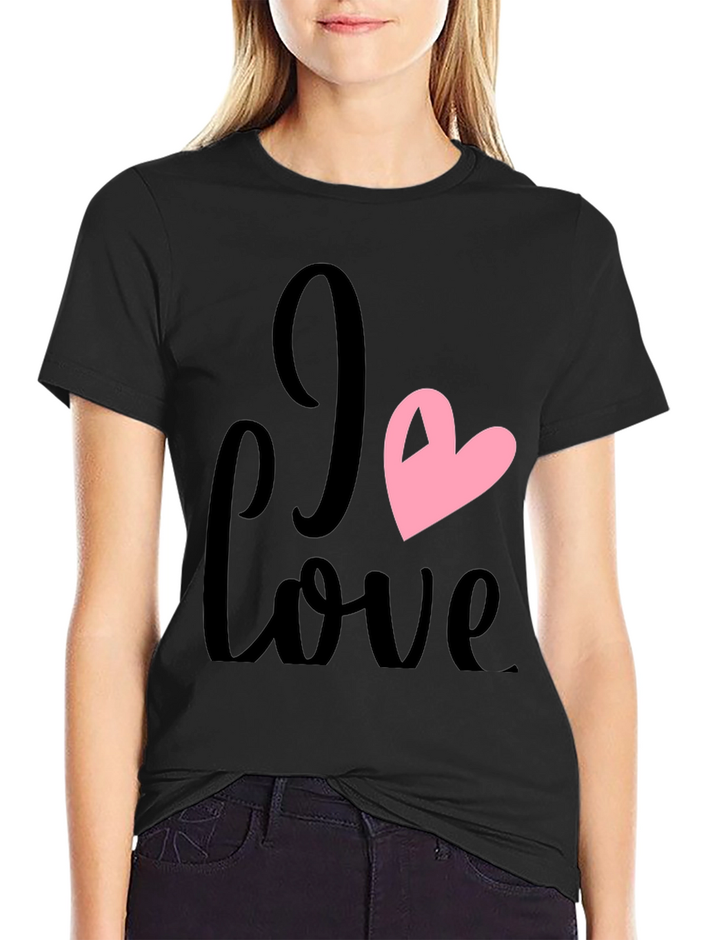 I Love Heart Graphic Black T-Shirt