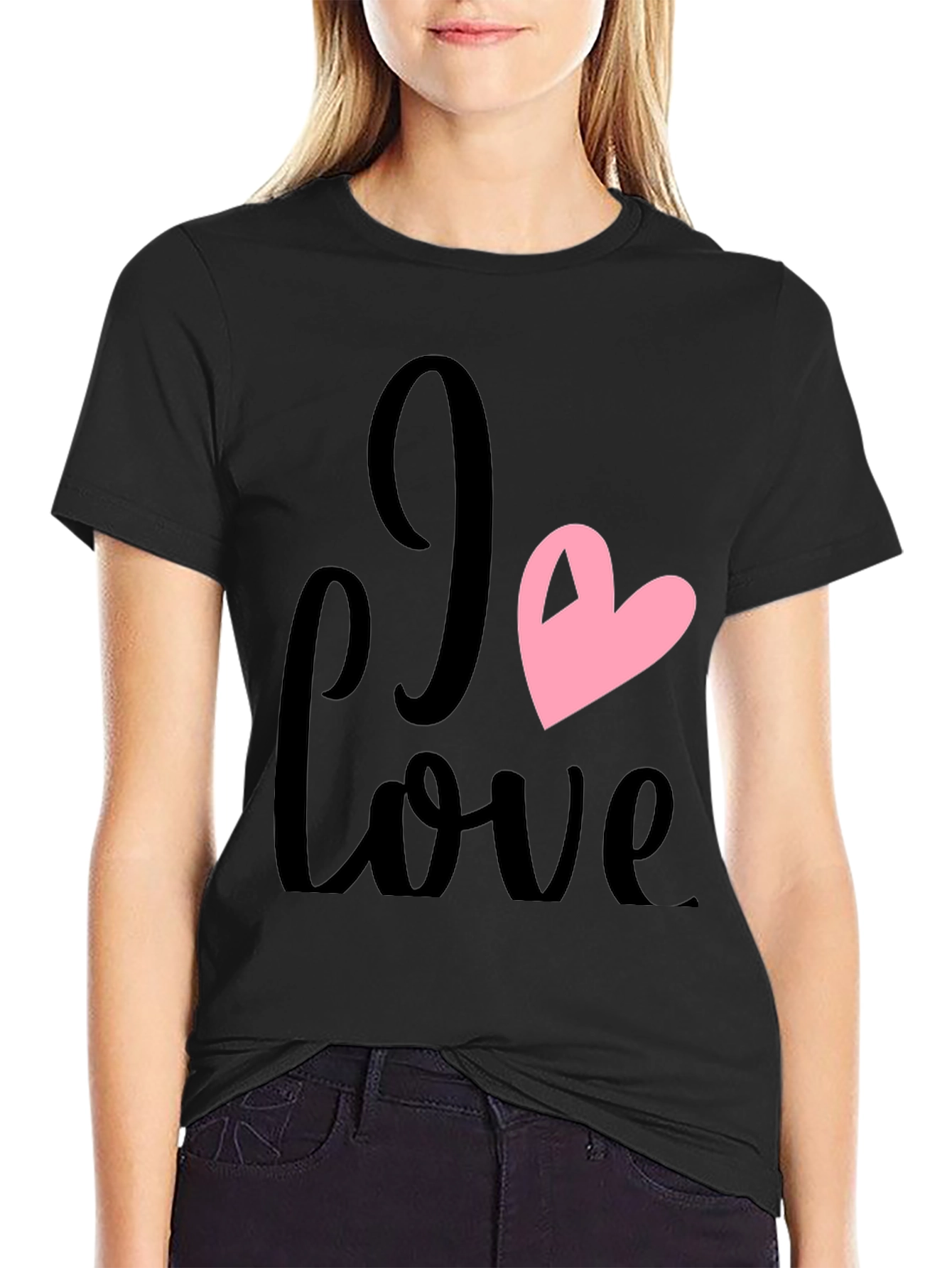 I Love Heart Graphic Black T-Shirt
