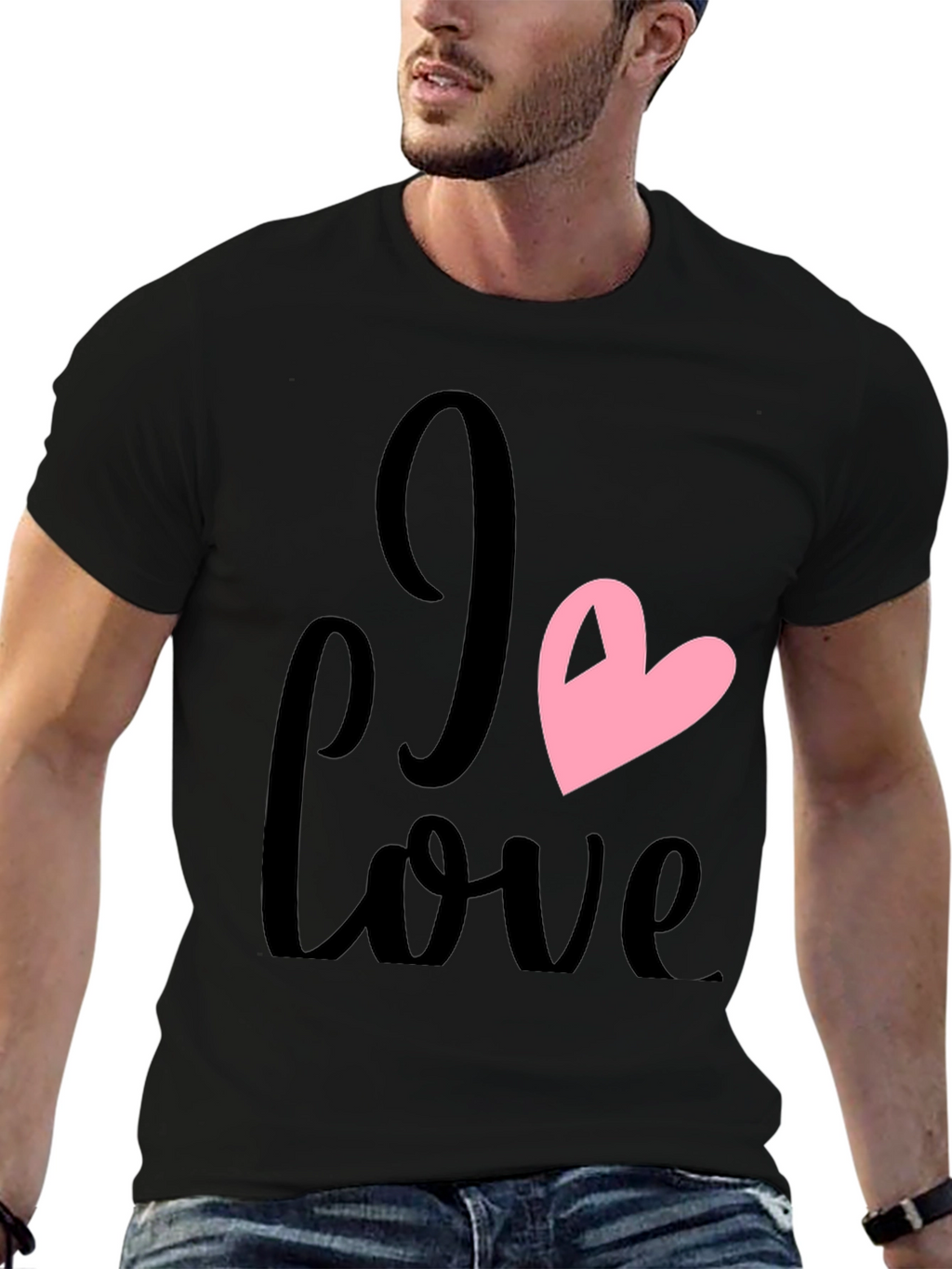 I Love Heart Graphic Black T-Shirt