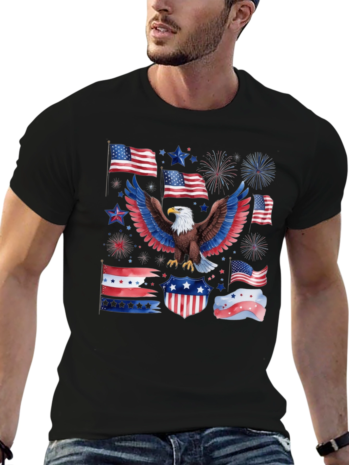 Patriotic Eagle USA Flag Graphic T-Shirt