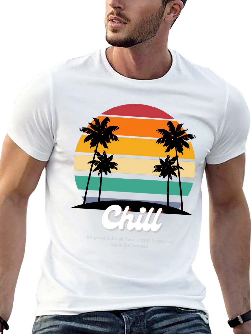 Chill Graphic T-Shirt - Retro Sunset Palm Design