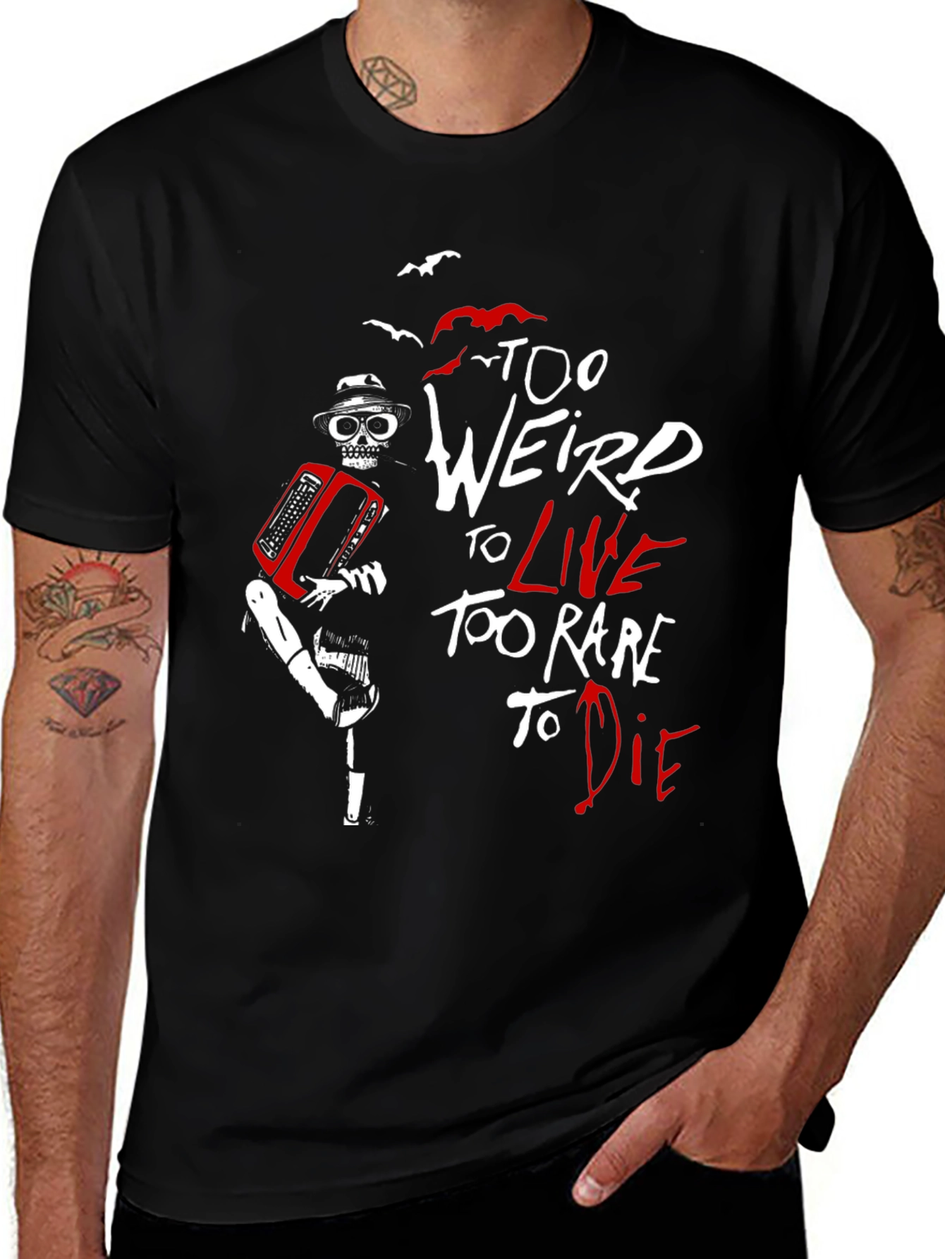 Too Weird To Live T-Shirt Skeleton Accordion Black Tee