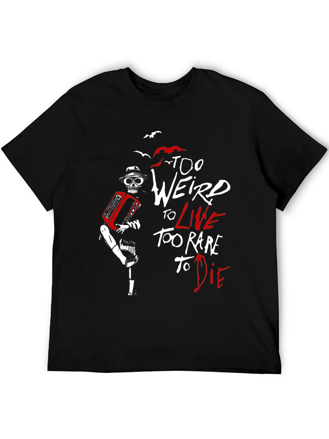 Too Weird To Live T-Shirt Skeleton Accordion Black Tee