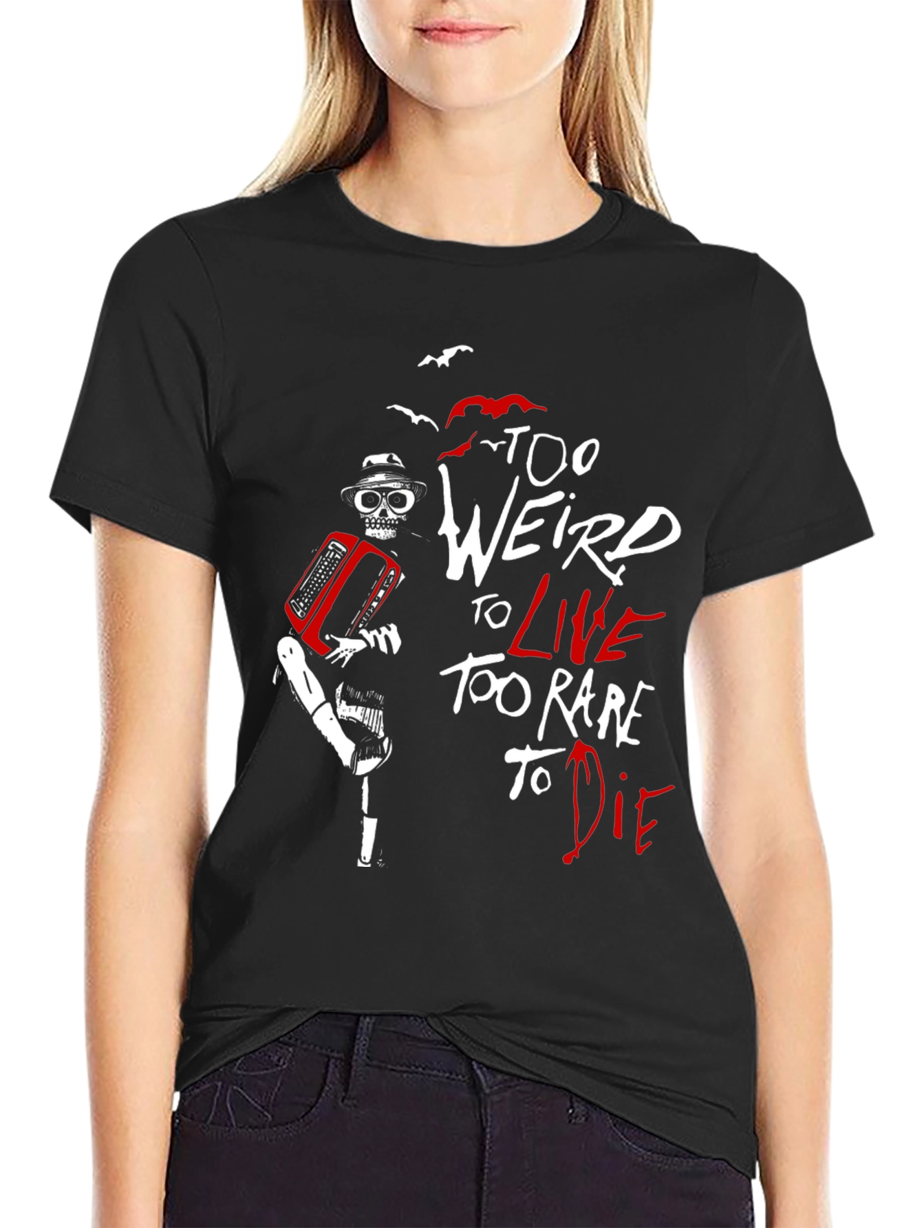 Too Weird To Live T-Shirt Skeleton Accordion Black Tee