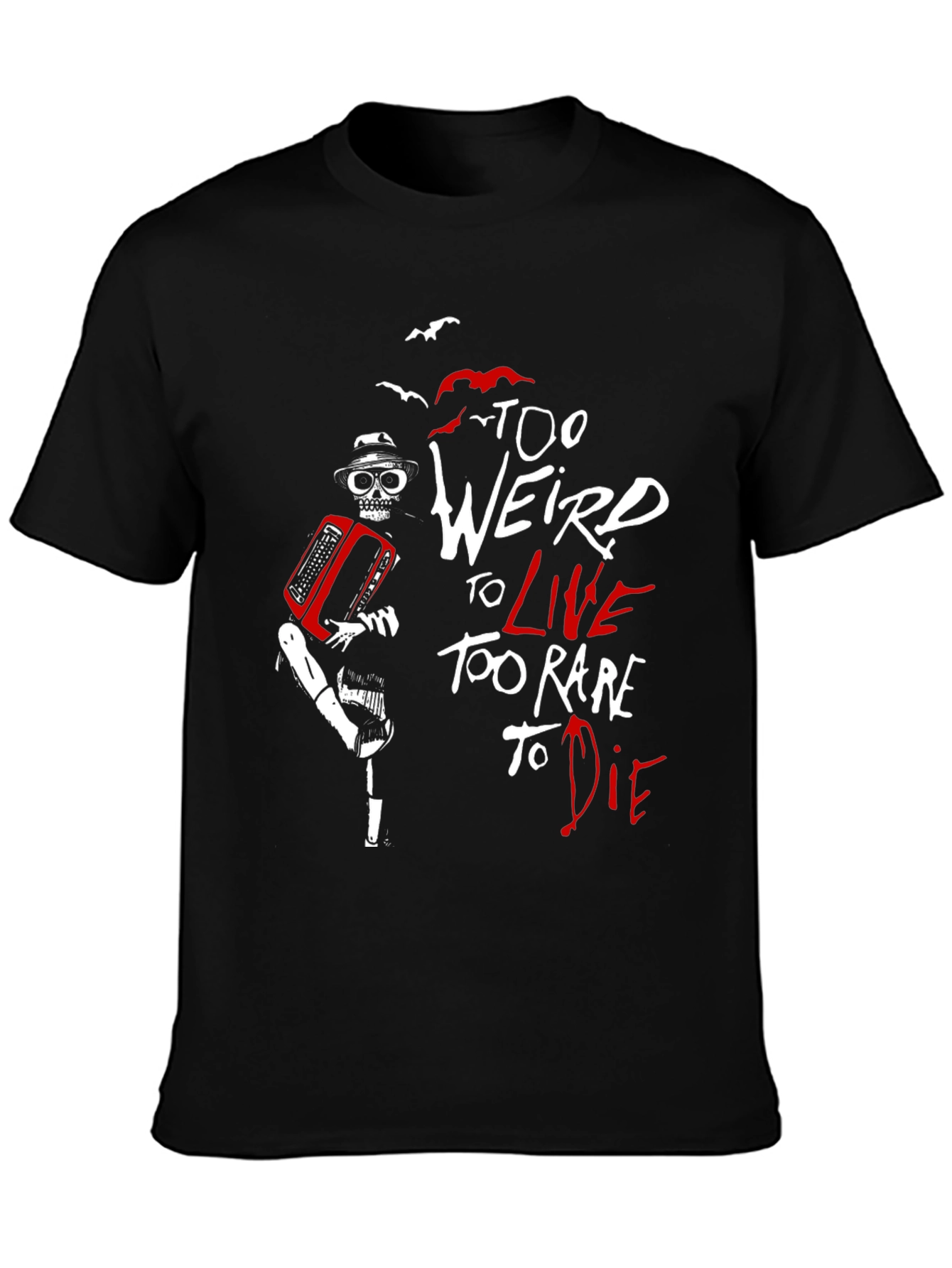 Too Weird To Live T-Shirt Skeleton Accordion Black Tee