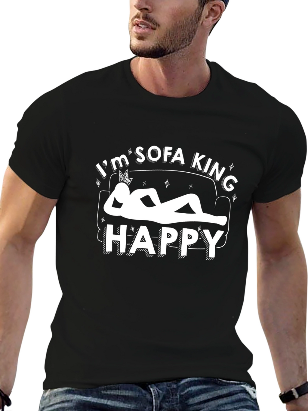 Im Sofa King Happy T-Shirt - Black