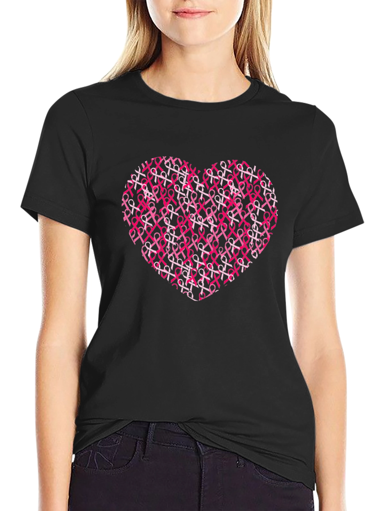 Pink Ribbon Heart T-Shirt - Breast Cancer Awareness