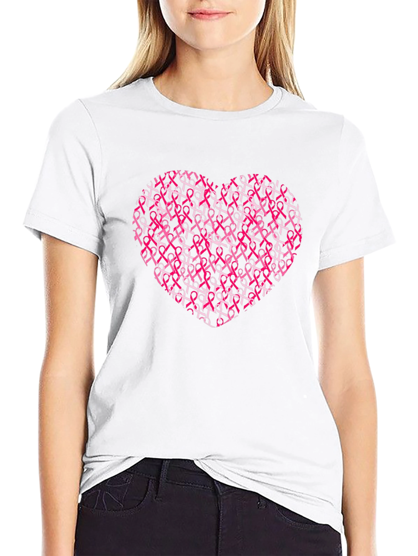 Pink Ribbon Heart T-Shirt - Breast Cancer Awareness