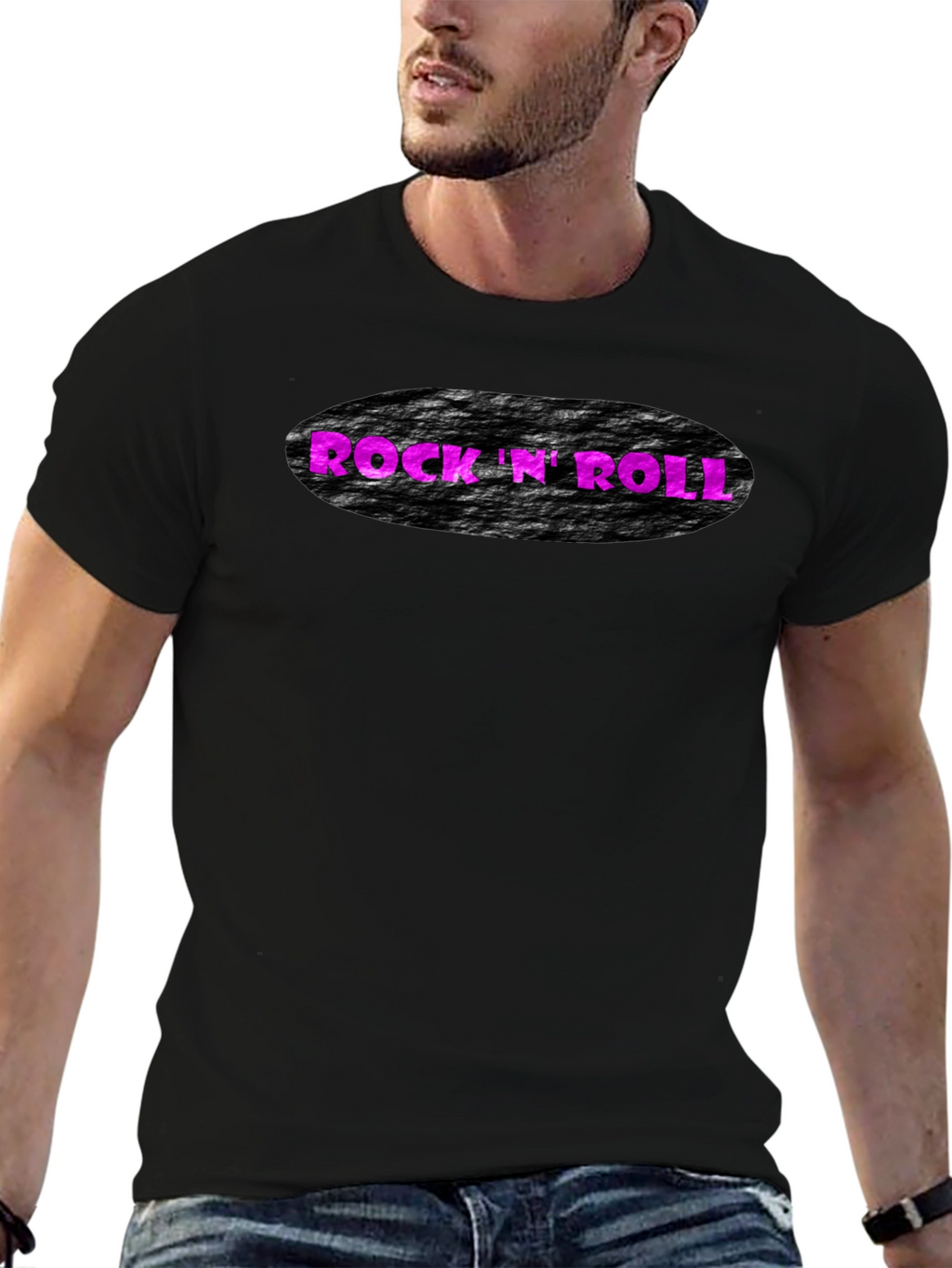 Rock N Roll Graphic Print Black T-Shirt