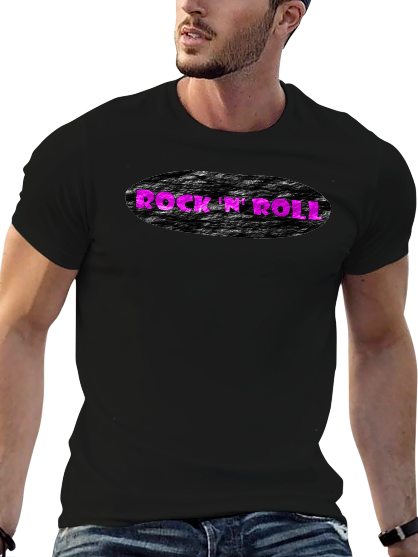 Rock N Roll Graphic Print Black T-Shirt