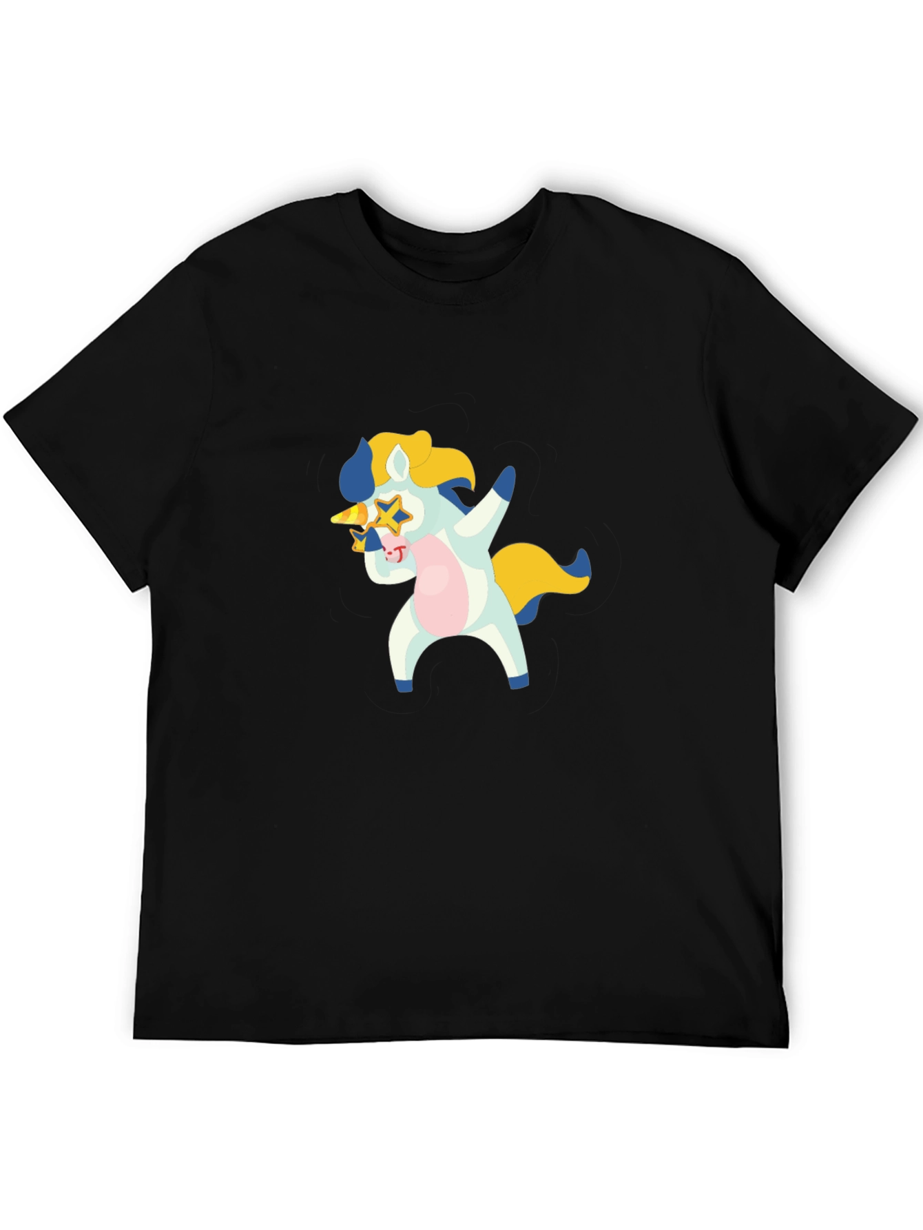 Dabbing Unicorn Graphic T-Shirt - Black Crew Neck