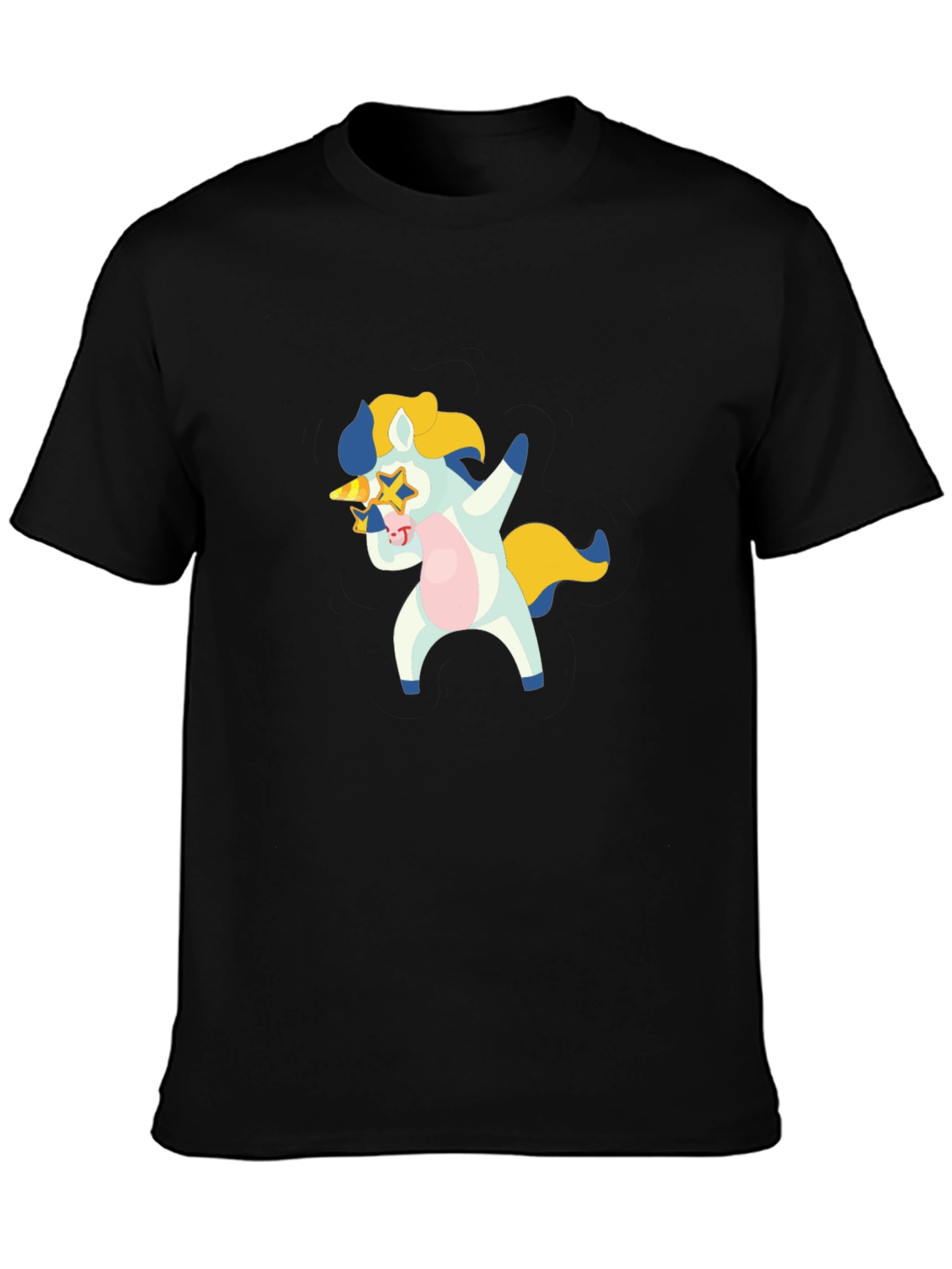 Dabbing Unicorn Graphic T-Shirt - Black Crew Neck
