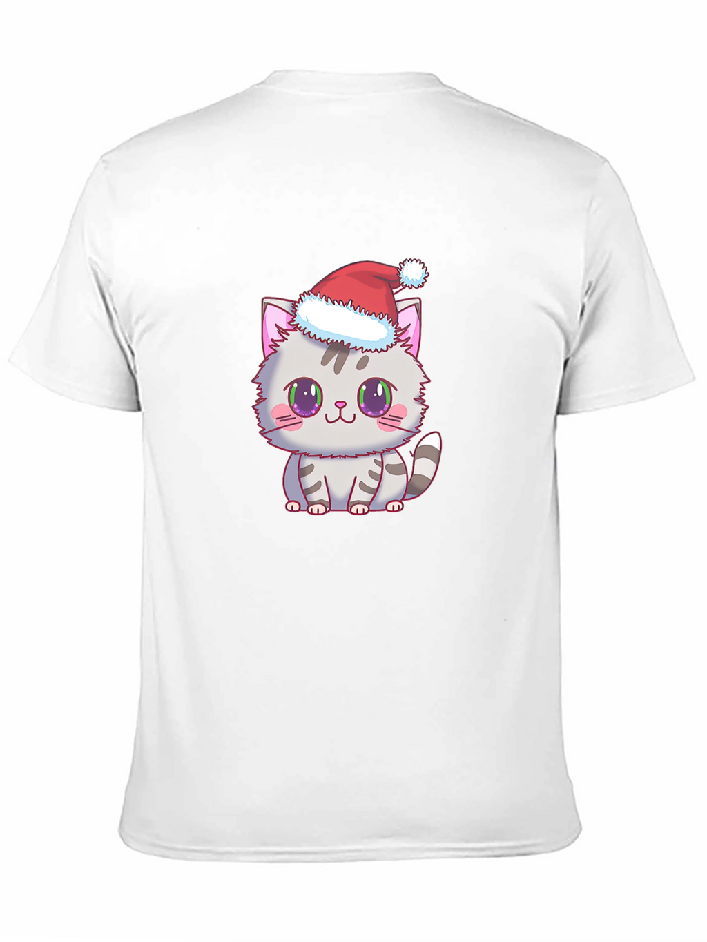 Cute Kitten Santa Hat Graphic Tee - Black