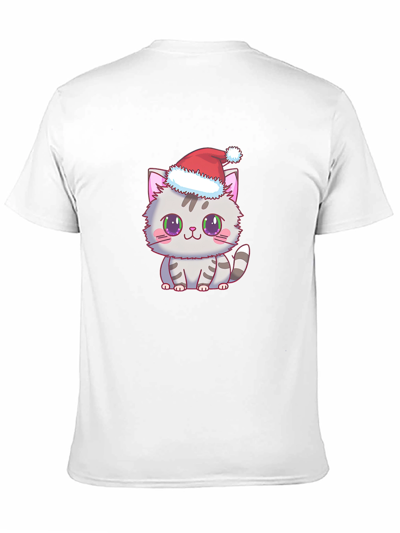 Cute Kitten Santa Hat Graphic Tee - Black