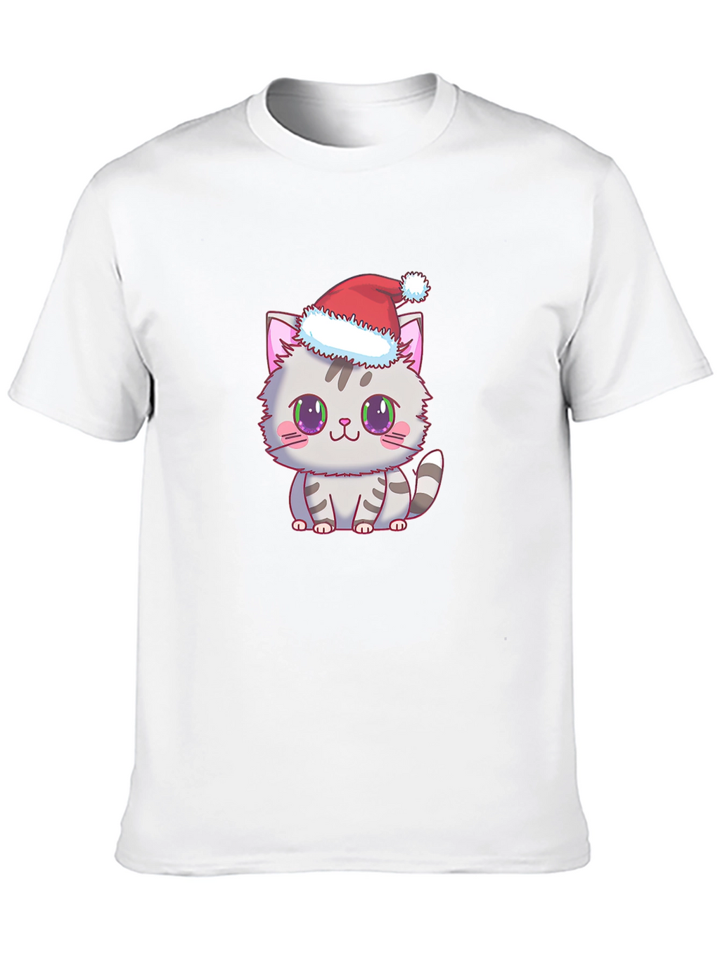 Cute Kitten Santa Hat Graphic Tee - Black