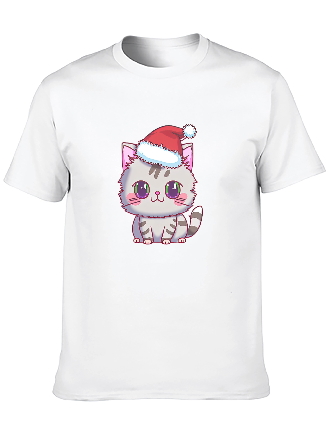 Cute Kitten Santa Hat Graphic Tee - Black