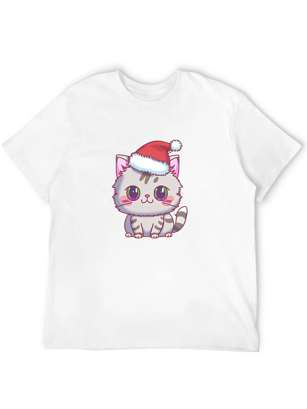 Cute Kitten Santa Hat Graphic Tee - Black