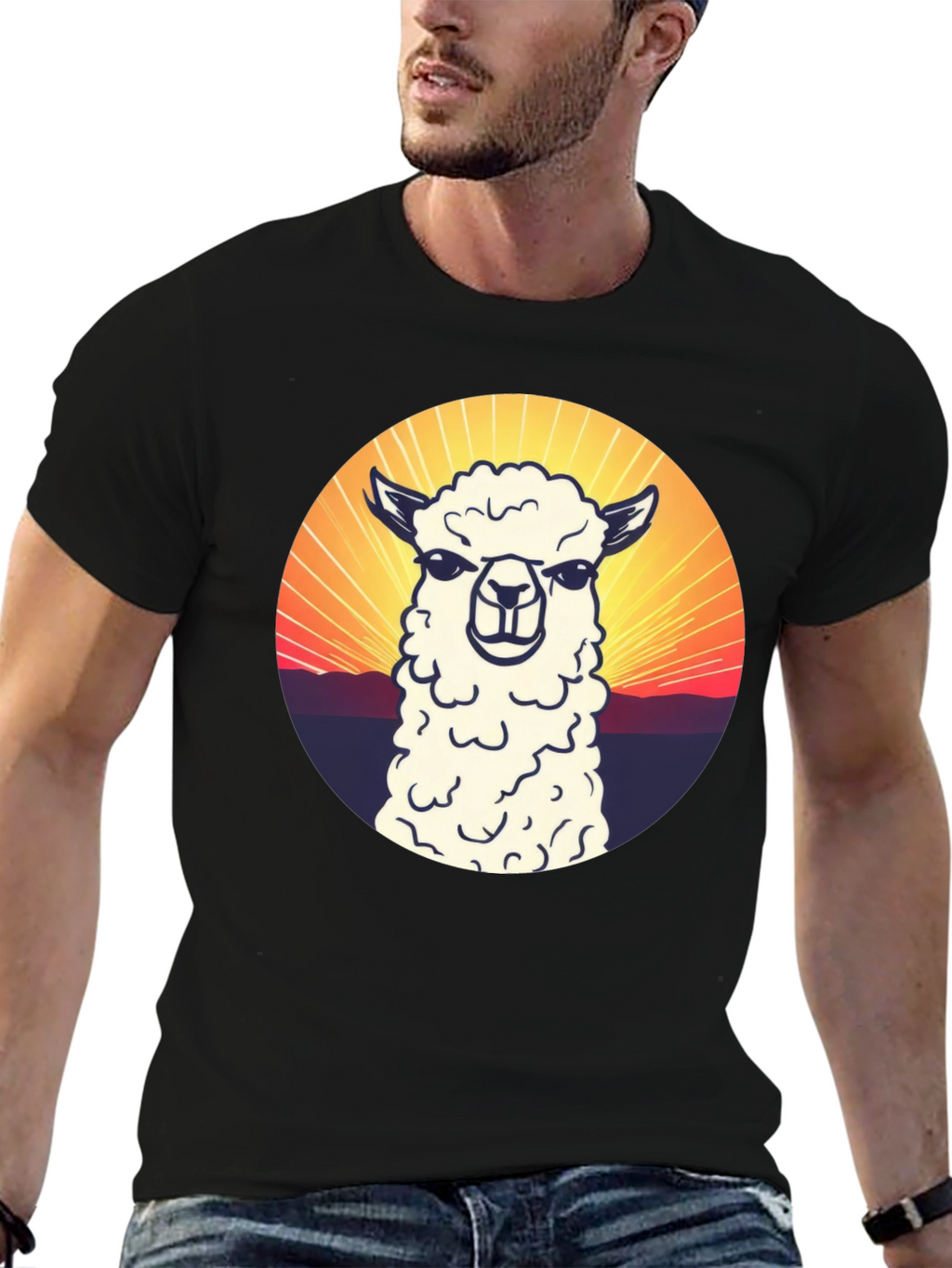 Alpaca Sunset Graphic T-Shirt - Casual Comfort