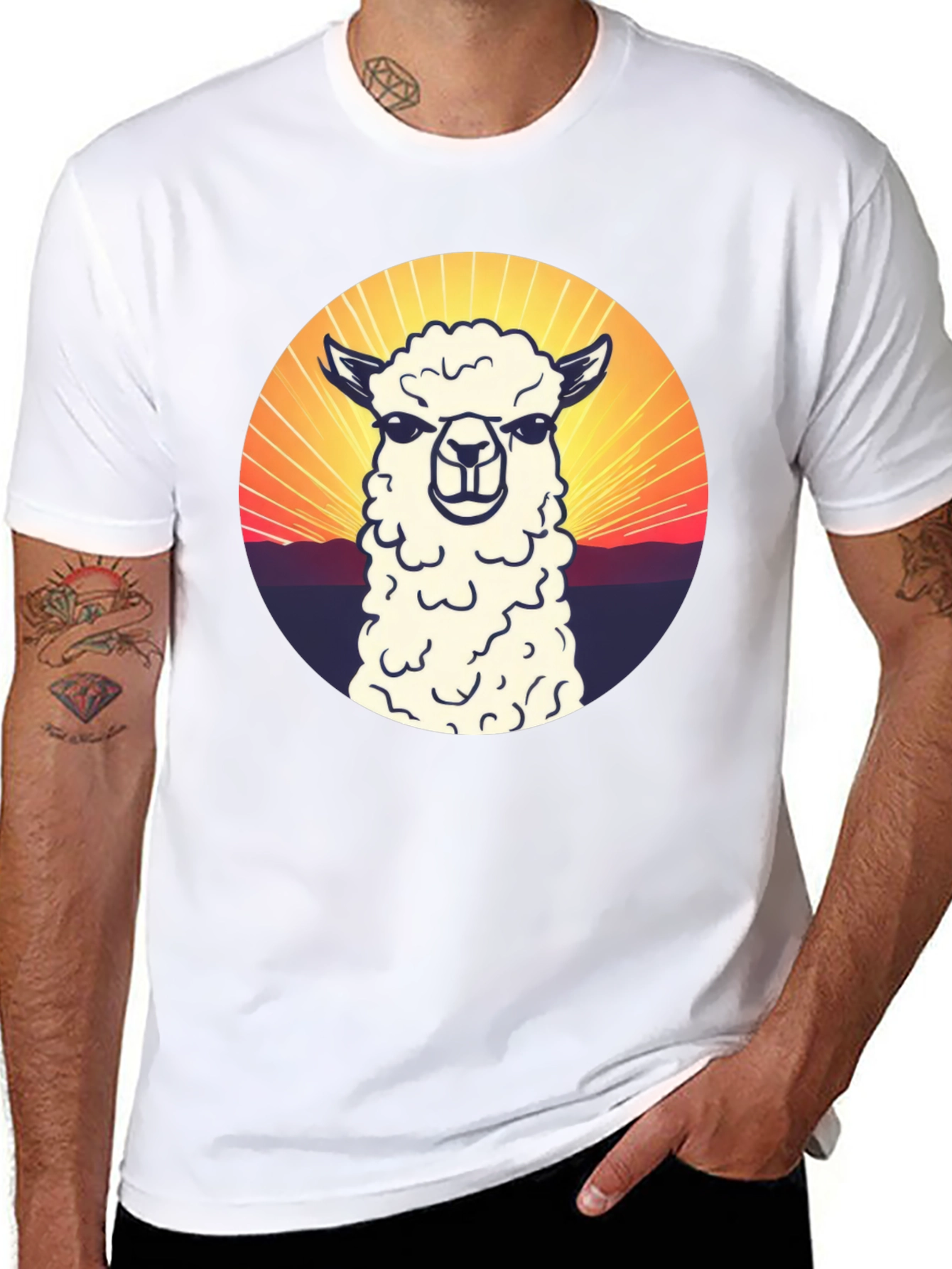Alpaca Sunset Graphic T-Shirt - Casual Comfort