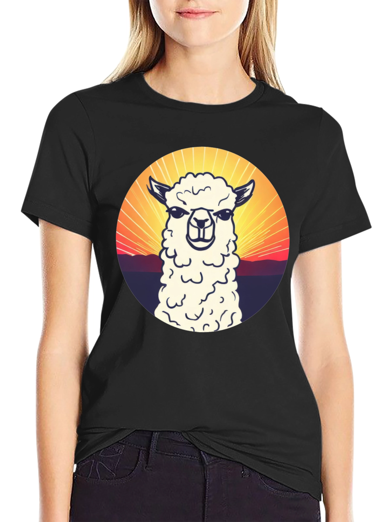 Alpaca Sunset Graphic T-Shirt - Casual Comfort