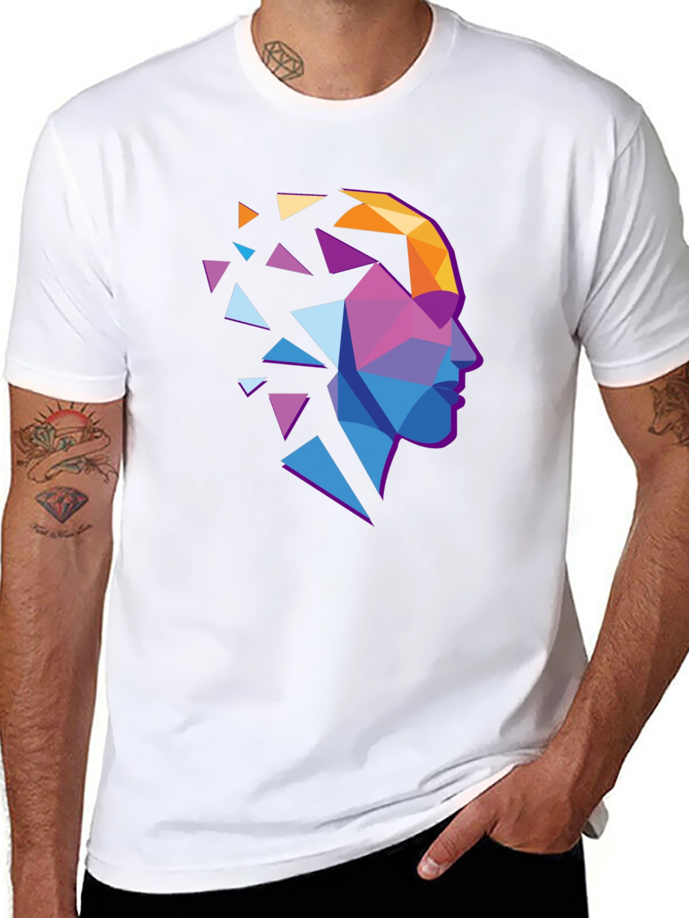 Abstract Geometric Head Graphic Tee - Stylish Modern Design