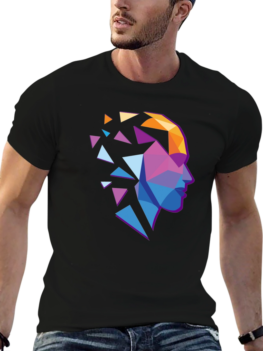 Abstract Geometric Head Graphic Tee - Stylish Modern Design