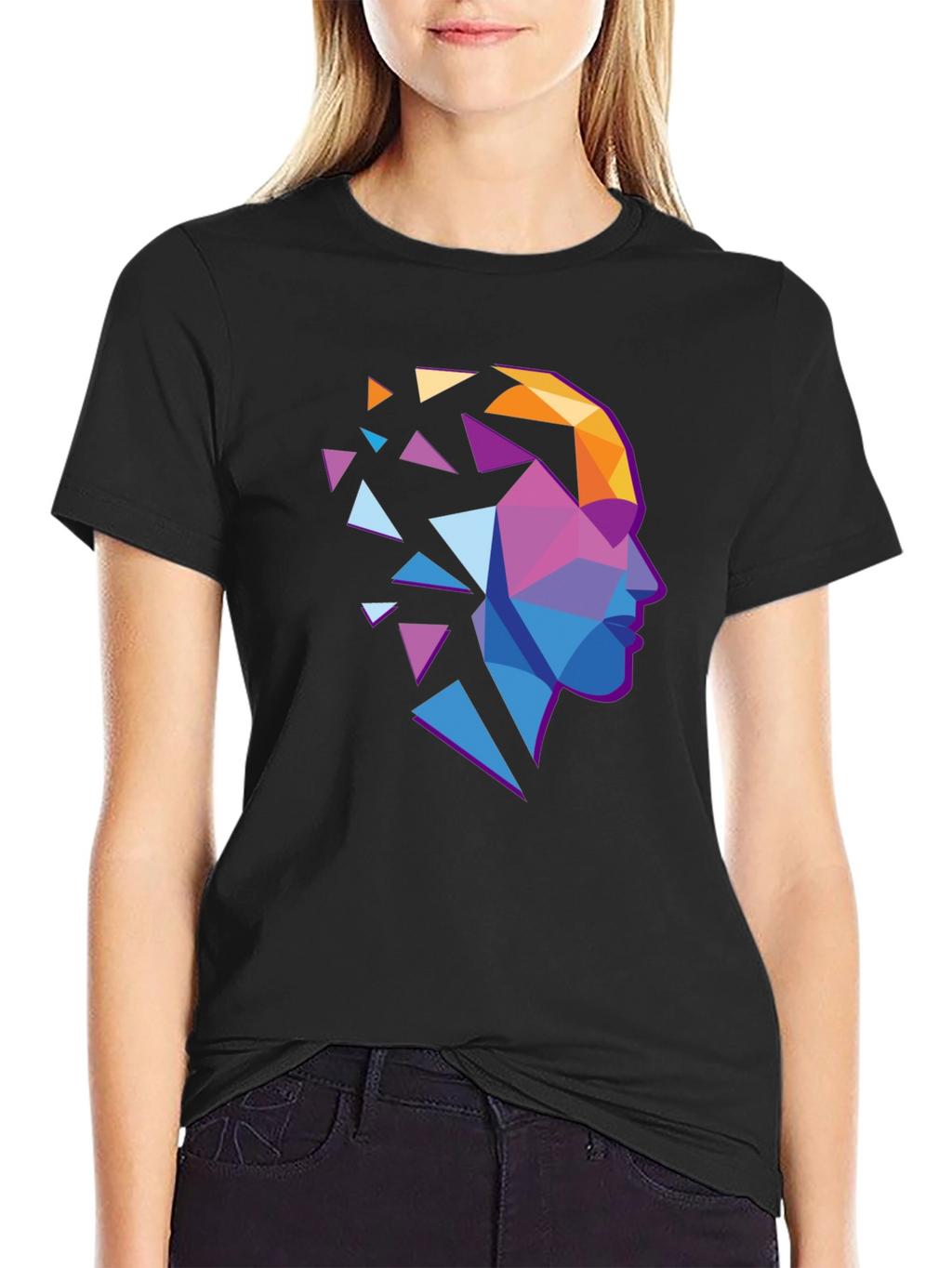 Abstract Geometric Head Graphic Tee - Stylish Modern Design