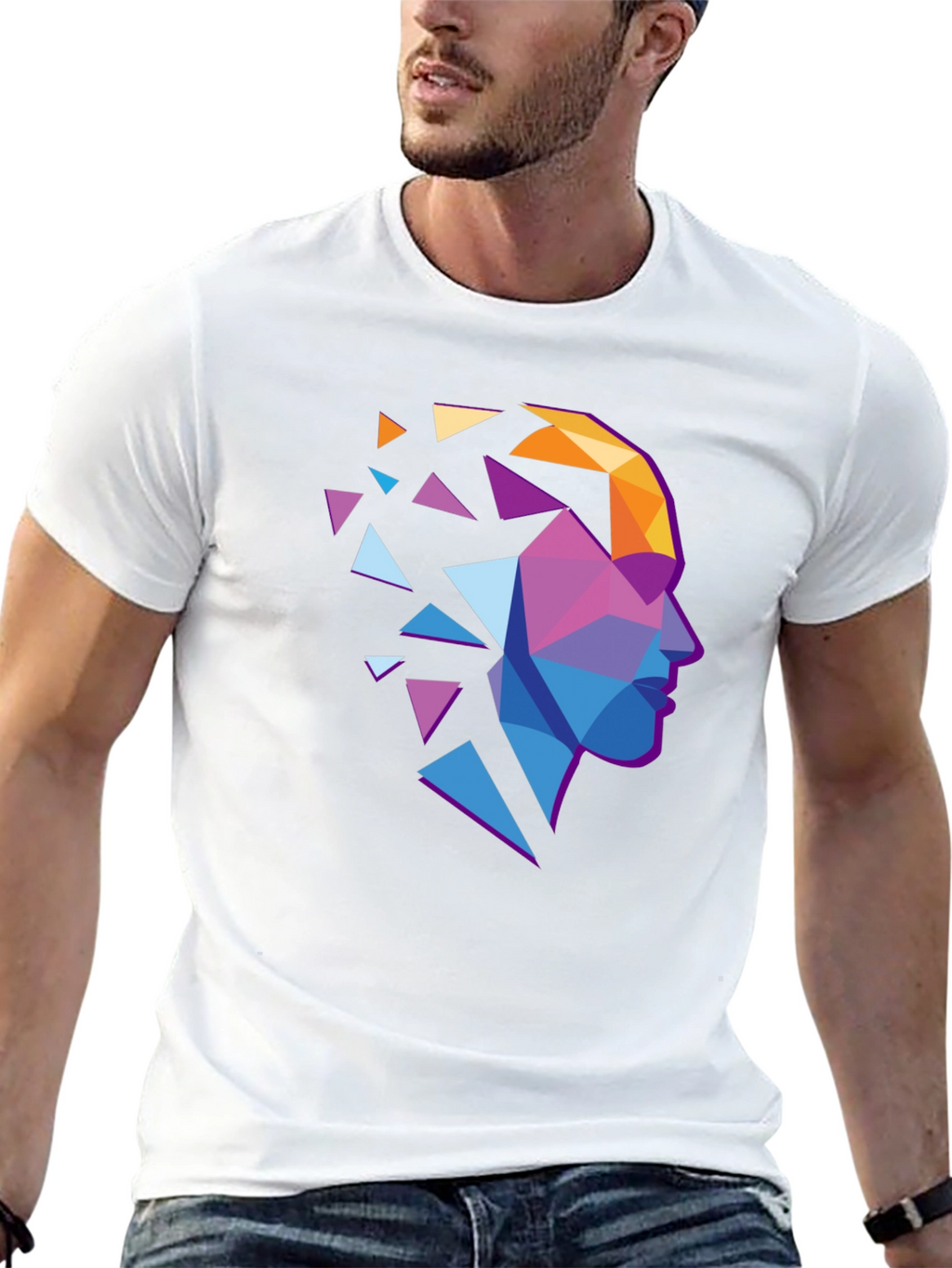 Abstract Geometric Head Graphic Tee - Stylish Modern Design
