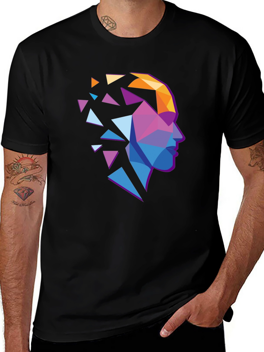 Abstract Geometric Head Graphic Tee - Stylish Modern Design