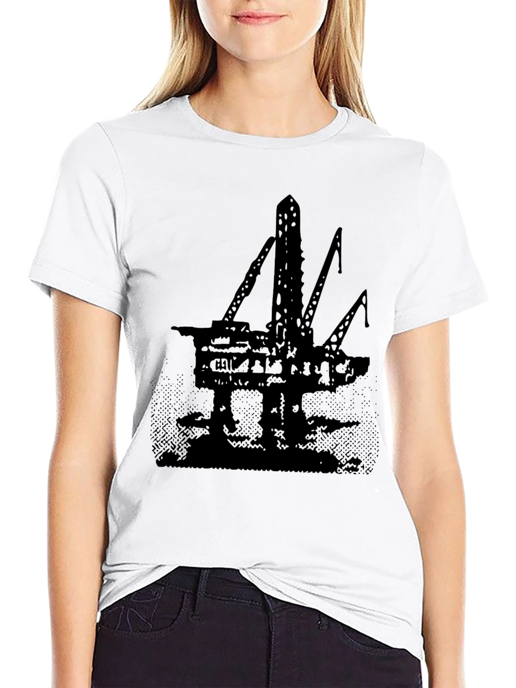 Oil Rig Graphic Tee - Black Cotton T-Shirt