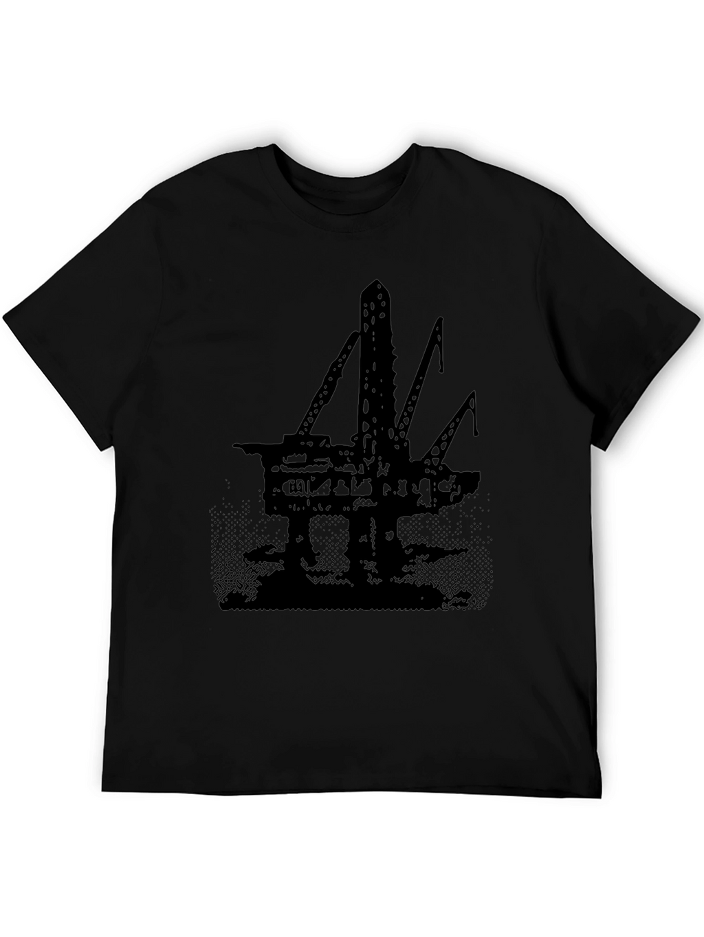 Oil Rig Graphic Tee - Black Cotton T-Shirt