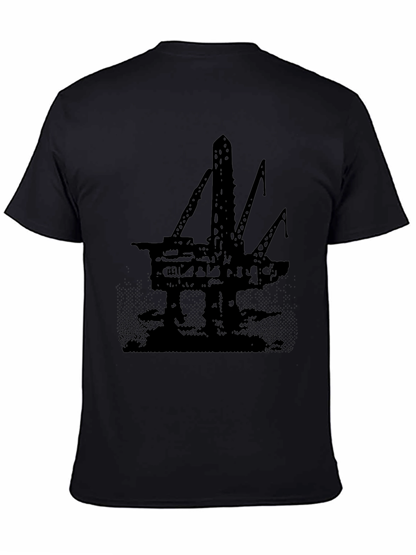 Oil Rig Graphic Tee - Black Cotton T-Shirt
