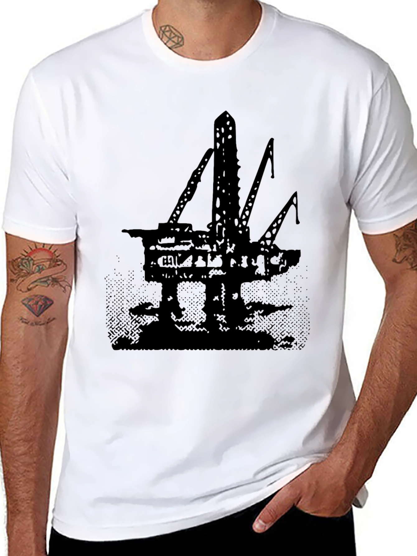 Oil Rig Graphic Tee - Black Cotton T-Shirt